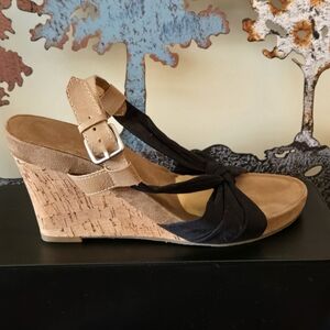 🖤 AEROSOLES Black Fabric Twisted Bow Wedge Sandals – Size 10